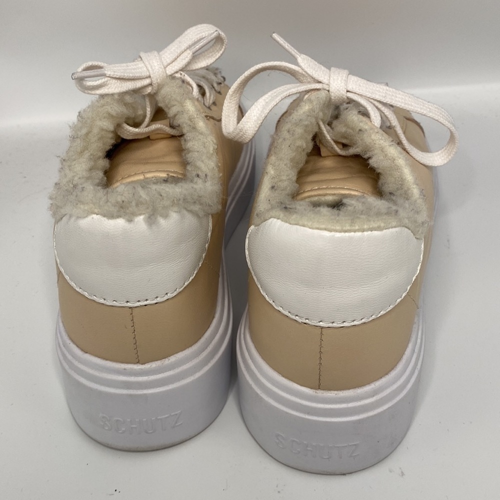 Schutz Leather Sneaker Shearling Fleece Lined Shoes Size 8 Beige Neutral Cozy - Picture 6 of 8